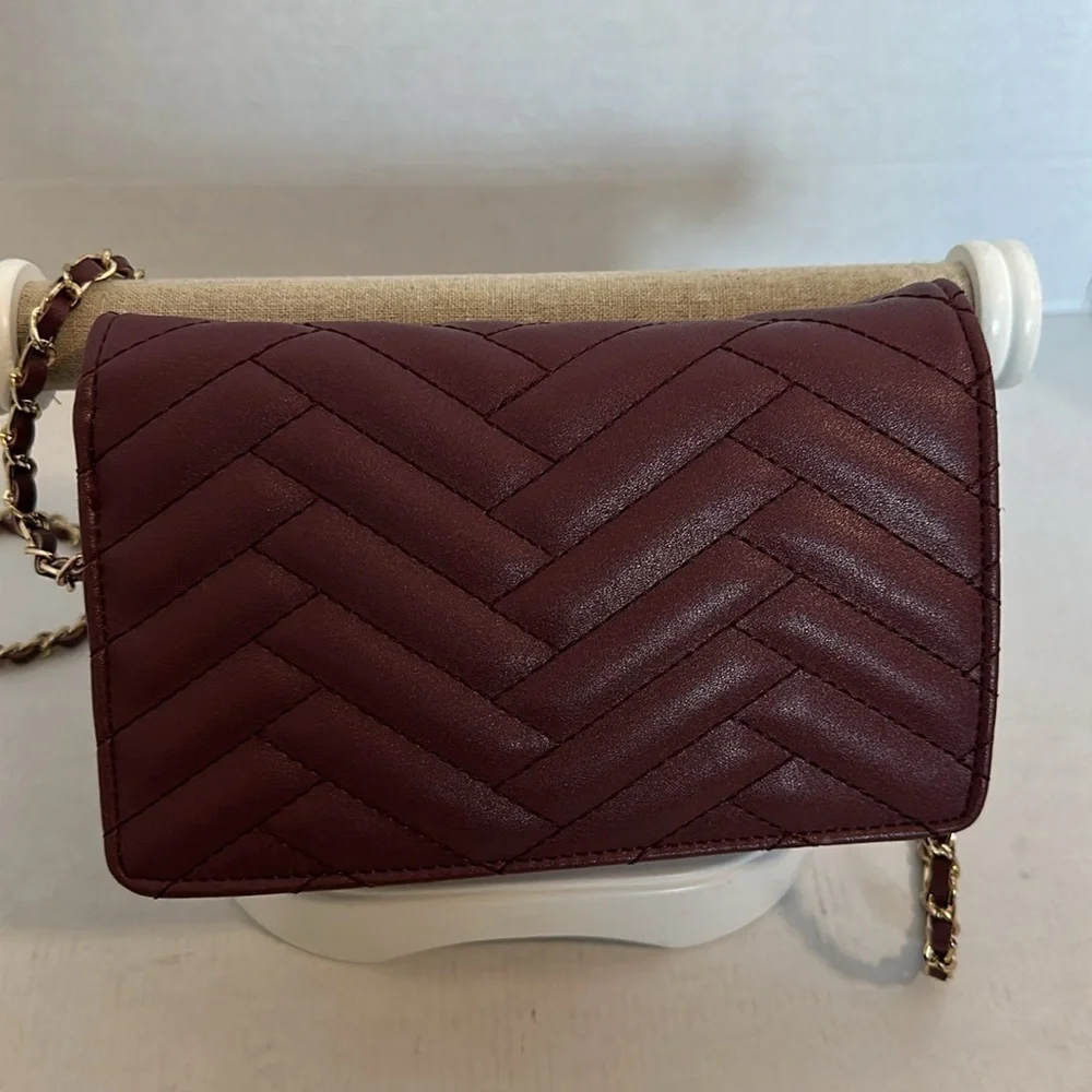BEBE Sophia crossbody purse burgundy quilted gold hardware BNWOT